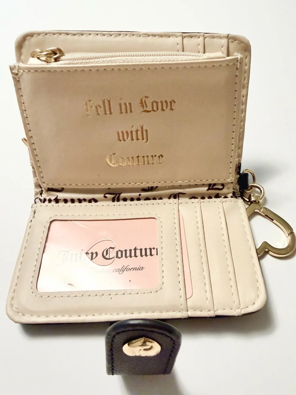 Juicy Couture NWOT Pack It Up Tab Card Wallet Black (liquorice) denim wth Gold